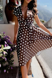 Elegant Vacation Polka Dot Bandage V Neck A Line Short Sleeve Dress