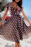 Elegant Vacation Polka Dot Bandage V Neck A Line Short Sleeve Dress