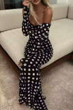 Celebrities Elegant Polka Dot Mesh Off the Shoulder One Step Skirt Dresses