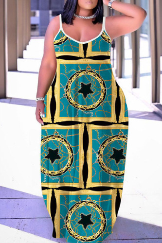 Sexy Casual Print Backless Spaghetti Strap Long Dress Dresses
