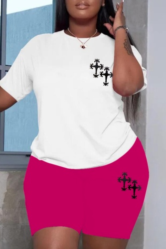 Casual Print Basic O Neck Plus Size Two Pieces
