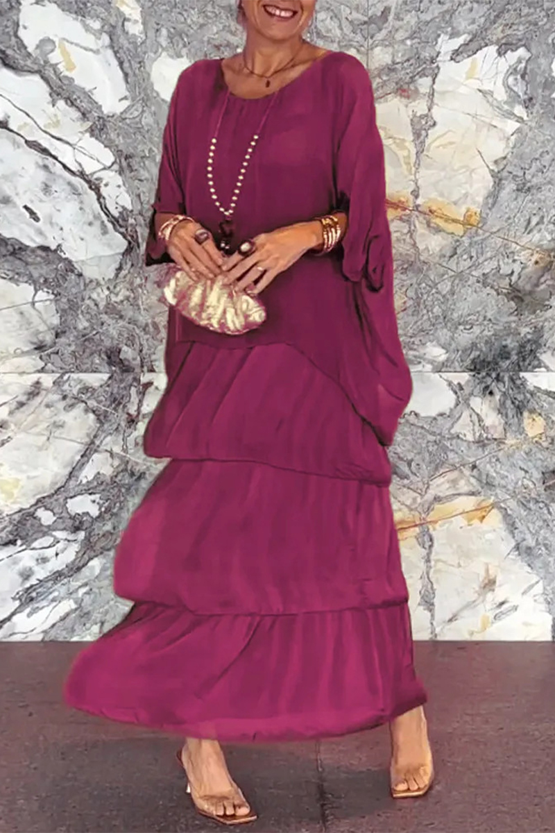 Casual Solid Flounce O Neck Straight Dresses(4 Colors)