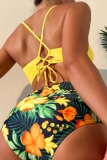Sexy Print Backless Cross Straps Swimwears