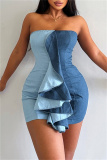 Sexy Patchwork Backless Strapless Wrapped Skirt Dresses