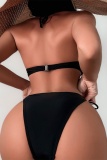 Sexy Solid Bandage Backless Pearl Swimwears