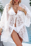 Sexy Solid Patchwork Frenulum See-through Swimwears Cover Up