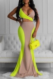 Sexy Patchwork Frenulum Backless Contrast V Neck Sleeveless Two Pieces