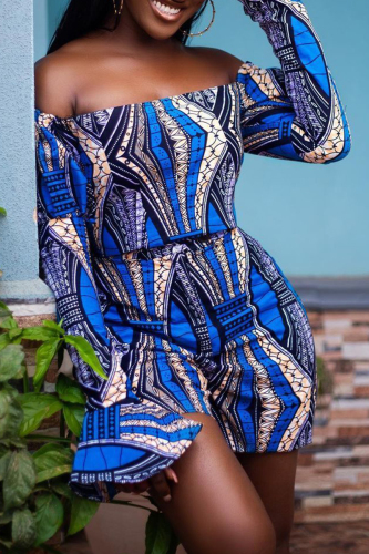Casual Print Patchwork Off the Shoulder Long Sleeve Two Pieces