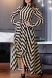 Casual Striped Patchwork Asymmetrical Half A Turtleneck Long Sleeve Dresses