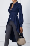 Casual Solid Patchwork Buttons Asymmetrical Shirt Collar Tops