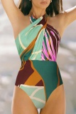 Sexy Print Bandage Backless Swimwears (With Paddings)
