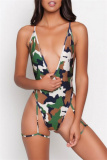 Sexy Solid Camouflage Print Patchwork Backless Swimwears (With Paddings)