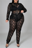 Sexy Solid See-through Half A Turtleneck Plus Size Two Pieces