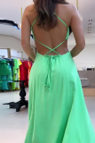 Sexy Vacation Solid Backless Slit Strap Design Dresses