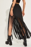 Casual Solid Tassel Patchwork Skinny High Waist Conventional Solid Color Skirt