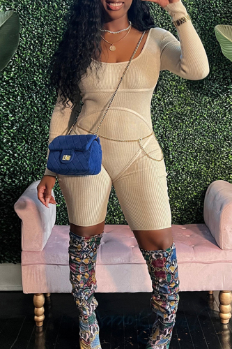 Sexy Solid Patchwork U Neck Skinny Rompers