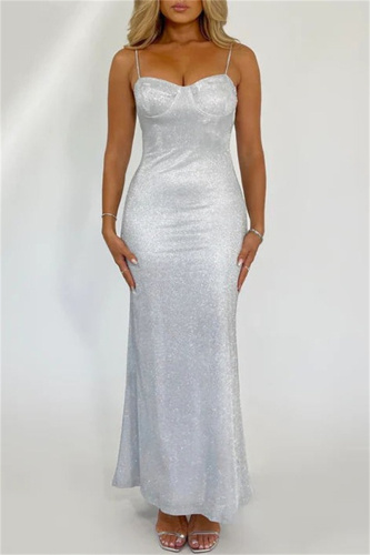 Sexy Solid Backless Spaghetti Strap Long Dresses