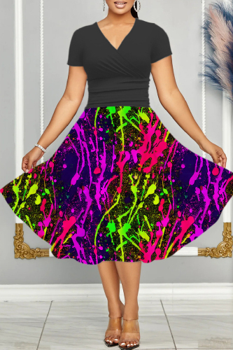 Casual Print Backless V Neck Short Sleeve Short Sleeve Dress