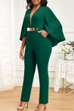 Sexy Solid Patchwork Pocket Asymmetrical Collar Regular Jumpsuits