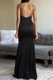 Sexy Patchwork Backless Slit With Bow Contrast Spaghetti Strap Long Dresses