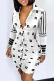 Casual Print Buttons Backless Turndown Collar Long Sleeve Dresses
