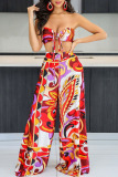 Sexy Casual Street Daily Elegant Vacation Mixed Printing Printing Contrast Halter Sleeveless Two Pieces
