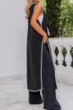 Casual Solid Patchwork Frenulum Slit Sleeveless Two Pieces