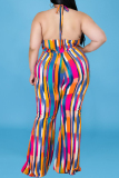 Casual Print Bandage Backless Halter Plus Size Jumpsuits