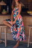 Sexy Bohemian Floral Backless Halter Printed Dresses