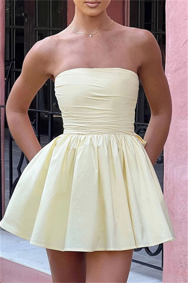 Sexy Casual Solid Frenulum Backless With Bow Strapless A Line Dresses