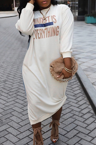 Casual Print Patchwork Pocket O Neck Straight Plus Size Dresses
