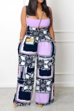 Casual Print Backless Spaghetti Strap Sleeveless Two Pieces