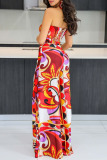 Sexy Casual Street Daily Elegant Vacation Mixed Printing Printing Contrast Halter Sleeveless Two Pieces
