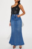 Casual Solid High Waist Skinny Denim Skirts (Subject To The Actual Object )
