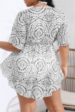 Casual Print Asymmetrical V Neck Short Sleeve Plus Size Dresses