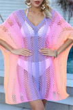 Casual Gradual Change Print Hollowed Out See-through Swimwears Cover Up