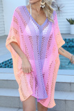 Casual Gradual Change Print Hollowed Out See-through Swimwears Cover Up
