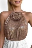 Casual Solid Sequins Patchwork O Neck Tops