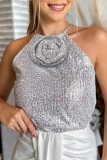 Casual Solid Sequins Patchwork O Neck Tops