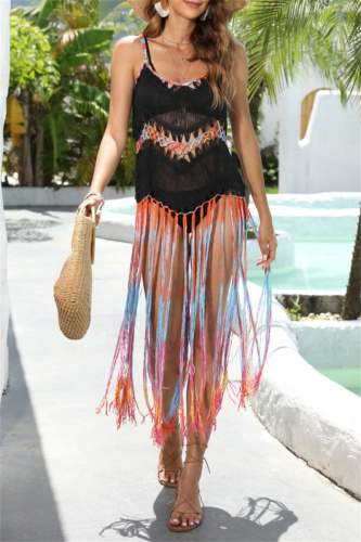 Sexy Patchwork Tassel Hollowed Out Weave Swimwears Cover Up