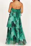 Casual Print Patchwork Backless Strapless Long Dresses