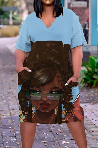 Casual Print Basic V Neck Short Sleeve Short Sleeve Dress