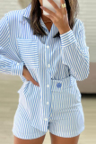 Casual Striped Print Patchwork Shirt Collar Long Sleeve Two Pieces