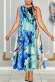 Ink Print Sleeveless Plus Size Casual Loose Vacation Maxi Dress