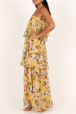 Casual Print Patchwork Backless Strapless Long Dresses
