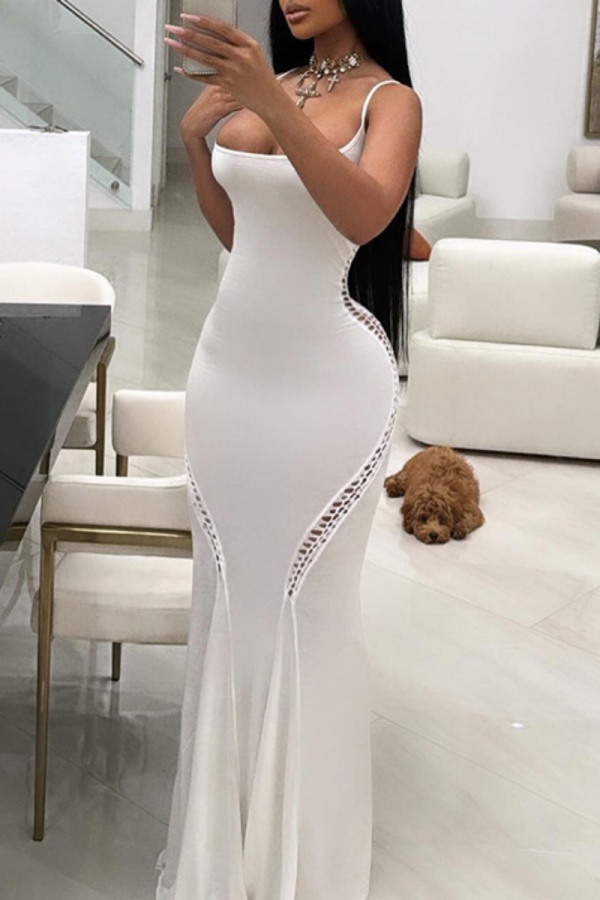 Sexy Solid Hollowed Out Backless Spaghetti Strap Long Dresses