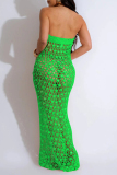 Sexy Solid Hollowed Out Sequins Patchwork Backless Strapless Beach Dresses