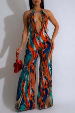 Sexy Casual Street Daily Elegant Vacation Mixed Printing Printing Contrast Regular Jumpsuits