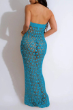 Crochet Sleeveless Backless Strapless Hollowed Out Vacation Beach Slim Fit Maxi Dress