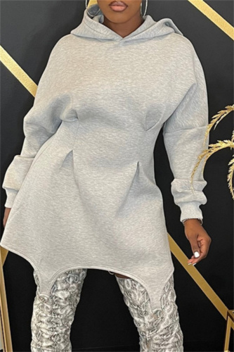 Casual Solid Asymmetrical Hooded Collar Long Sleeve Dresses